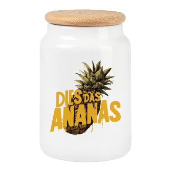 THIS THE PINEAPPLE – Funny Saying Pineapple - Cookie Jar with Wooden Lid - white - Front