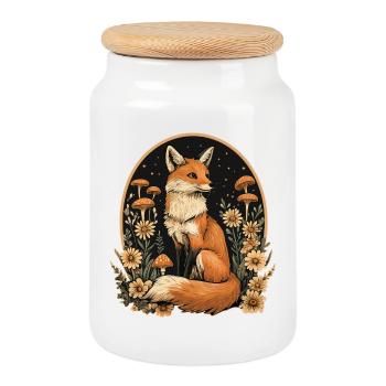 Fox Forest Mushrooms - Cookie Jar with Wooden Lid - white - Front