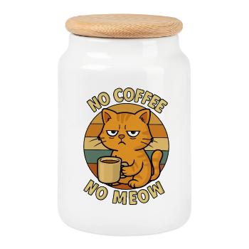 Chat du café : Pas de café, pas de miaulement - Boîte à biscuits avec couvercle en bois - blanc - Devant