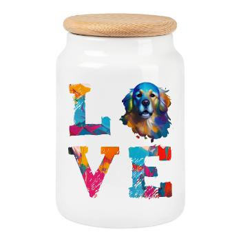 Golden Retriever Love Watercolor Art for Dog Lover - Cookie Jar with Wooden Lid - white - Front