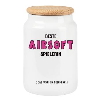 Airsoft Spielerin Beste Airsofterin Geburtstag - Keksdose mit Holzdeckel - Weiß - Vorne