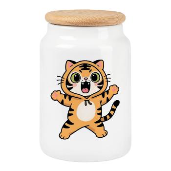 Tigre rugissant Kawaii Hoodie Enfant - Boîte à biscuits avec couvercle en bois - blanc - Devant