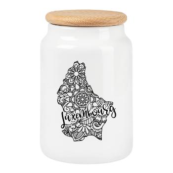 Karte von Luxemburg Mandala - Capital Europe Geschenk - Keksdose mit Holzdeckel - Weiß - Vorne