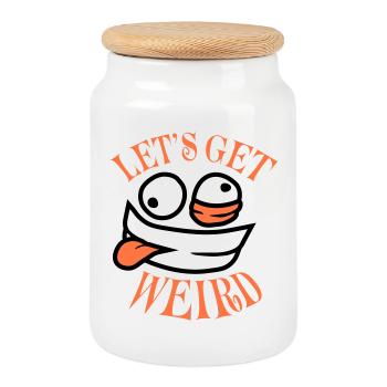 Let's Get Weird Verrücktes Comic Gesicht Wahnsinn - Keksdose mit Holzdeckel - Weiß - Vorne