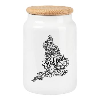 England Mandala Karte London Großbritannien Großbritannien - Keksdose mit Holzdeckel - Weiß - Vorne