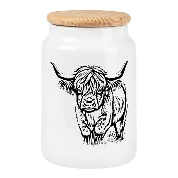 T-shirt Highland Cattle écossais Cadeau - Boîte à biscuits avec couvercle en bois - blanc - Devant