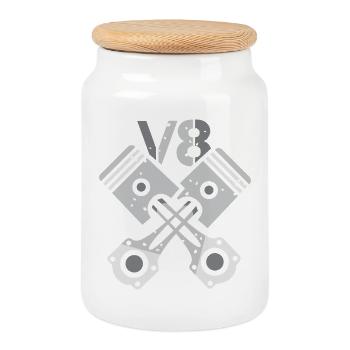 V8 Engine Piston – Mechanic Power Design - Cookie Jar with Wooden Lid - white - Front