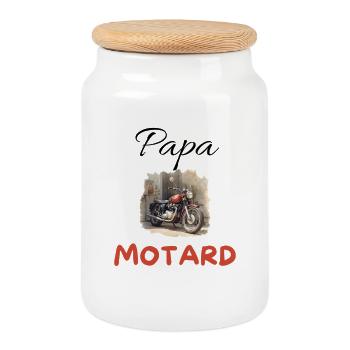 Vintage Motorcycle Biker Dad - Cookie Jar with Wooden Lid - white - Front