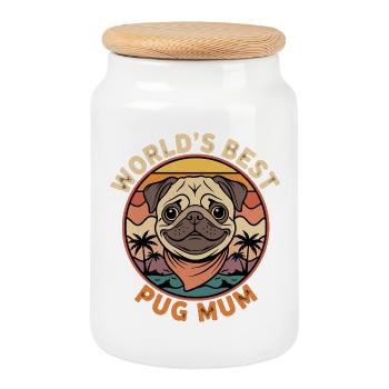 World's Best Pug Mum - Cookie Jar with Wooden Lid - white - Front