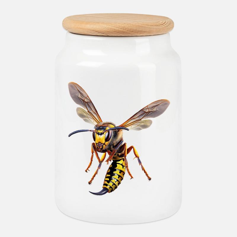 German wasp - Cookie Jar with Wooden Lid - white