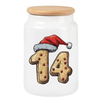 14 Number Biscuit Christmas - Cookie Jar with Wooden Lid - white - Front