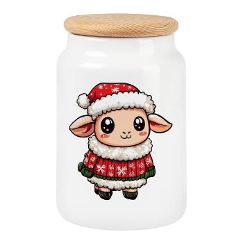 Noël des moutons - Boîte à biscuits avec couvercle en bois - blanc - Devant