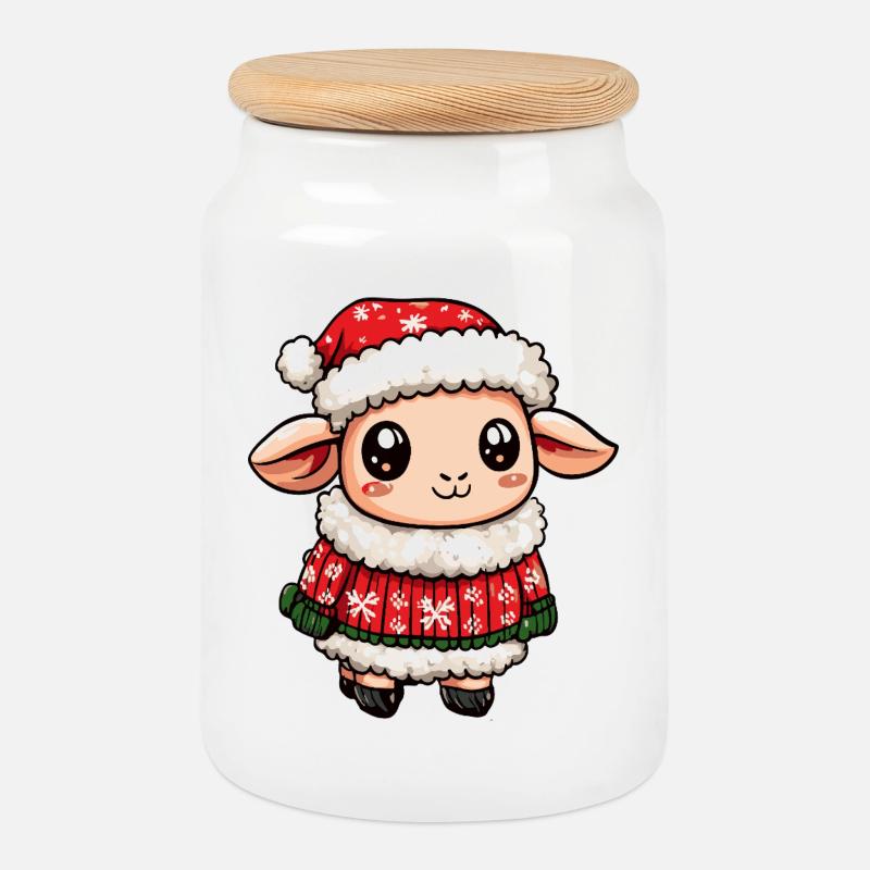 Schaf Weihnachten - Keksdose mit Holzdeckel - Weiß