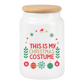 Christmas Inflation Costume Christmas - Cookie Jar with Wooden Lid - white - Front