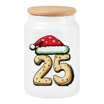 25 Number Biscuit Christmas - Cookie Jar with Wooden Lid - white - Front