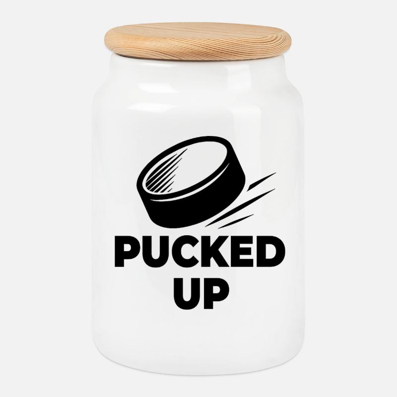 PUCKED-UP-Logo - Keksdose mit Holzdeckel - Weiß