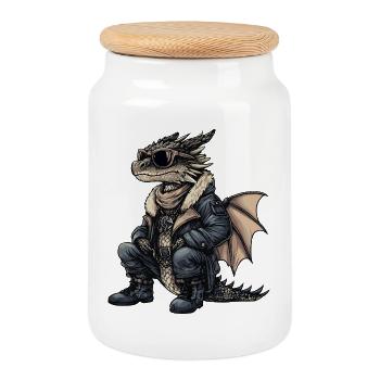 Drache Cool Winter - Keksdose mit Holzdeckel - Weiß - Vorne