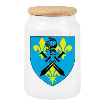 Schwarzer Ritter und mittelalterliches Wappen - Keksdose mit Holzdeckel - Weiß - Vorne