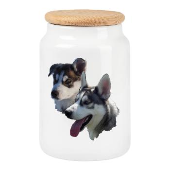 Husky Doppelportrait - Keksdose mit Holzdeckel - Weiß - Vorne