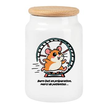 Hamster Running in His Wheel, Burn Out - Cookie Jar with Wooden Lid - white - Front