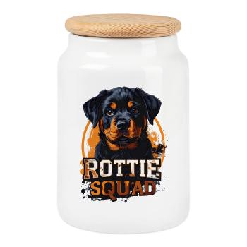 Rottie Squad – Strong Rottweiler design - Cookie Jar with Wooden Lid - white - Front