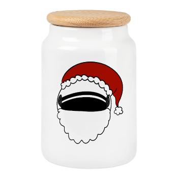 Weihnachtsmann Helm  - Keksdose mit Holzdeckel - Weiß - Vorne