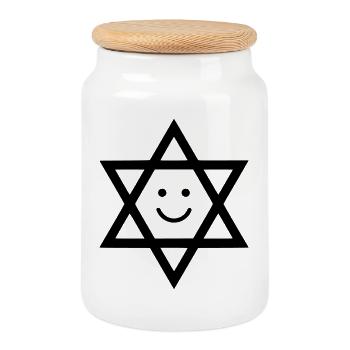 Lustiger Davidstern mit Smiley Gesicht - Keksdose mit Holzdeckel - Weiß - Vorne