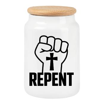 Repent - Heiliges Christentum Logo - Keksdose mit Holzdeckel - Weiß - Vorne
