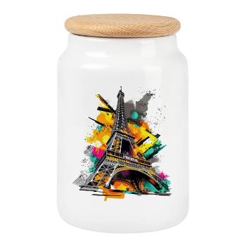 Eiffelturm Paris Skyline Frankreich Splash Bunt - Keksdose mit Holzdeckel - Weiß - Vorne