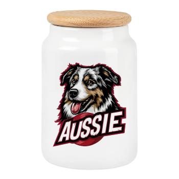 Aussie Dog Design – Australian Shepherd Fan - Cookie Jar with Wooden Lid - white - Front