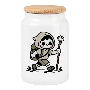Pilgrim on the Camino de Santiago - Cookie Jar with Wooden Lid - white - Front