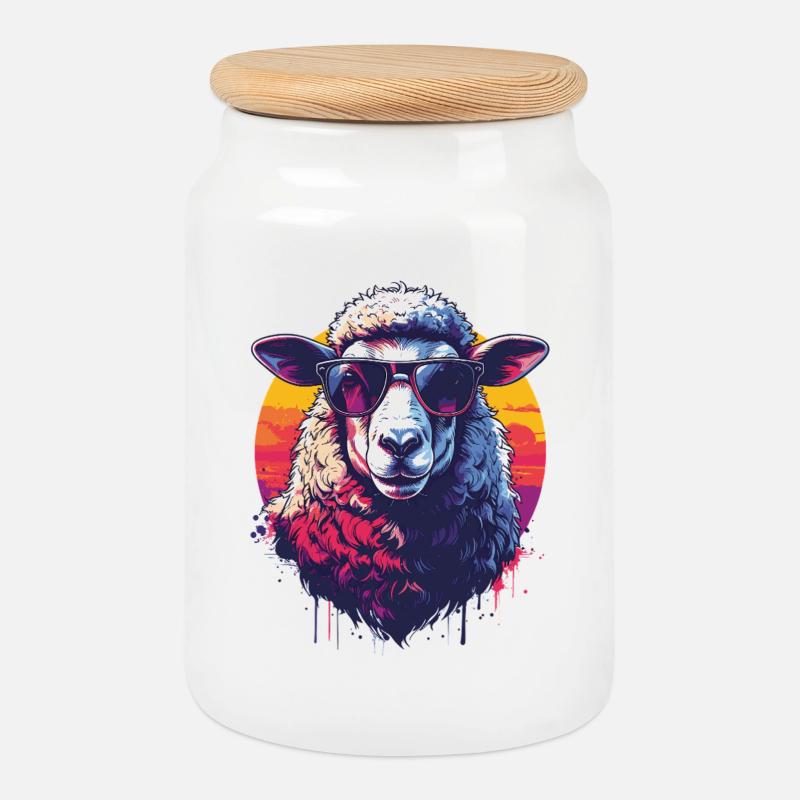 Cooles Retro-Schaf mit Brille - Keksdose mit Holzdeckel - Weiß