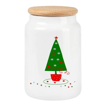 Christmas tree - Cookie Jar with Wooden Lid - white - Front