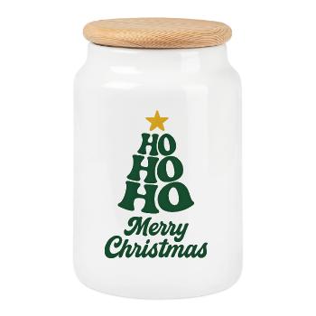 Ho Ho Ho Weihnachtsbaum Vintage - Keksdose mit Holzdeckel - Weiß - Vorne
