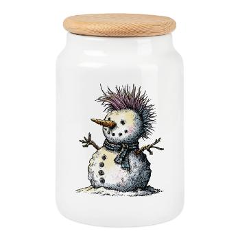 Punk Schneemann Winter Humor - Keksdose mit Holzdeckel - Weiß - Vorne