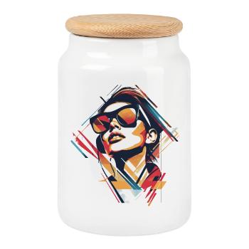 Geometric Pop Art Portrait Sunglasses - Cookie Jar with Wooden Lid - white - Front
