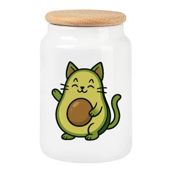 Avocado Cat Sti Funny Funny - Cookie Jar with Wooden Lid - white - Front