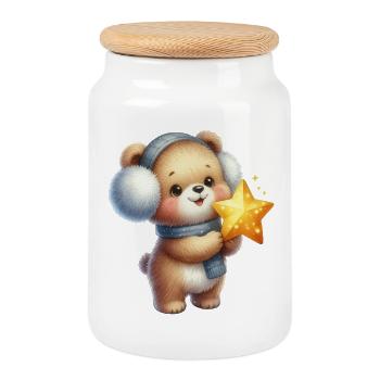 Ours douillet avec Star Wish - Boîte à biscuits avec couvercle en bois - blanc - Devant