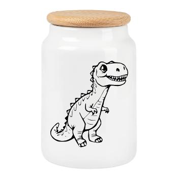 Dinosaur black - Cookie Jar with Wooden Lid - white - Front