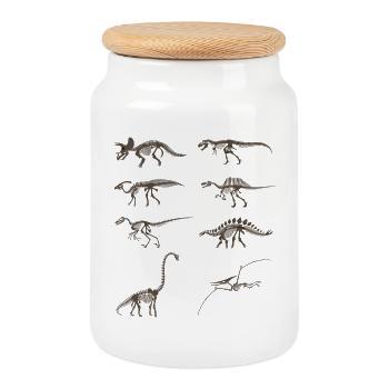 Squelette vintage de dinosaure - Boîte à biscuits avec couvercle en bois - blanc - Devant