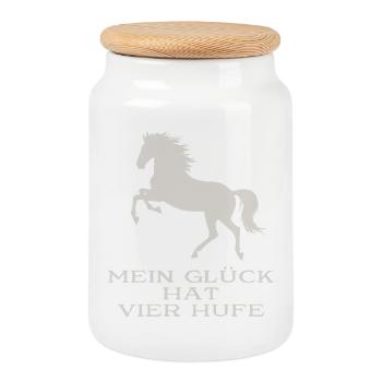 My happiness has four hooves - Cookie Jar with Wooden Lid - white - Front