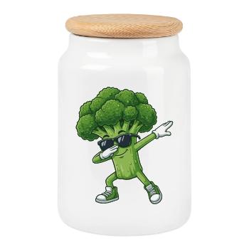 Funny Broccoli Dab Fitness - Cookie Jar with Wooden Lid - white - Front