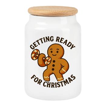 Gingerbread Hero Strength Training for the Holidays - Cookie Jar with Wooden Lid - white - Front