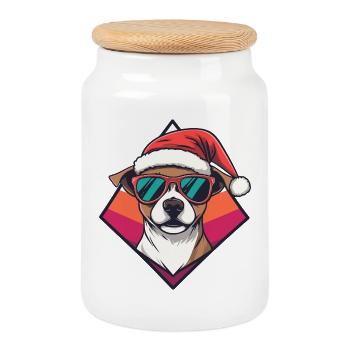 Santa's Dog in Retro Diamond - Cookie Jar with Wooden Lid - white - Front