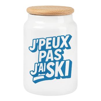 Ski | Skieur | Montagne - Boîte à biscuits avec couvercle en bois - blanc - Devant