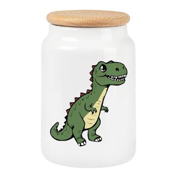 Dinosaure - Boîte à biscuits avec couvercle en bois - blanc - Devant