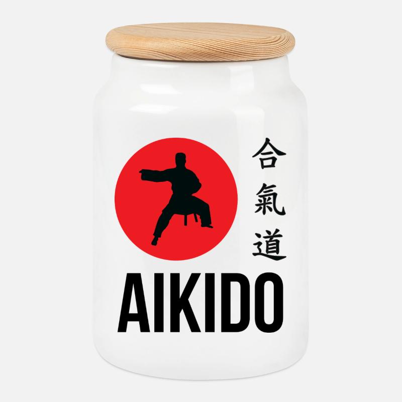 Aïkido - Art Martial - Aïkidoka - Boîte à biscuits avec couvercle en bois - blanc