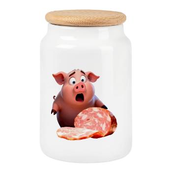 Distraught Pig - Cookie Jar with Wooden Lid - white - Front