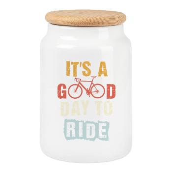it's a good day to ride gift for cyclist cycling - Cookie Jar with Wooden Lid - white - Front