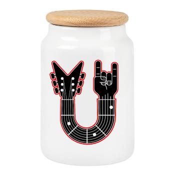 Manche de guitare avec cuivres de doigts - Boîte à biscuits avec couvercle en bois - blanc - Devant